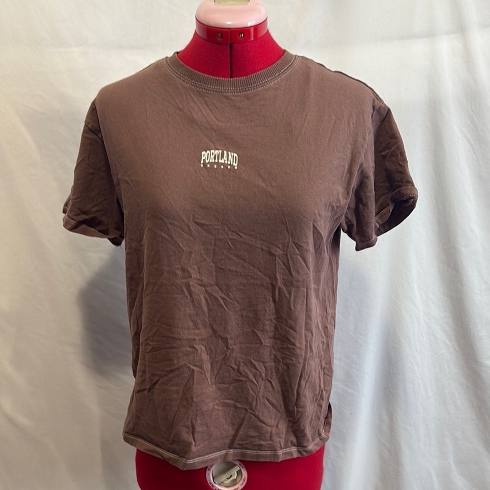 Divided Brown Short Sleeve Tee Casual Cotton Blend XS135